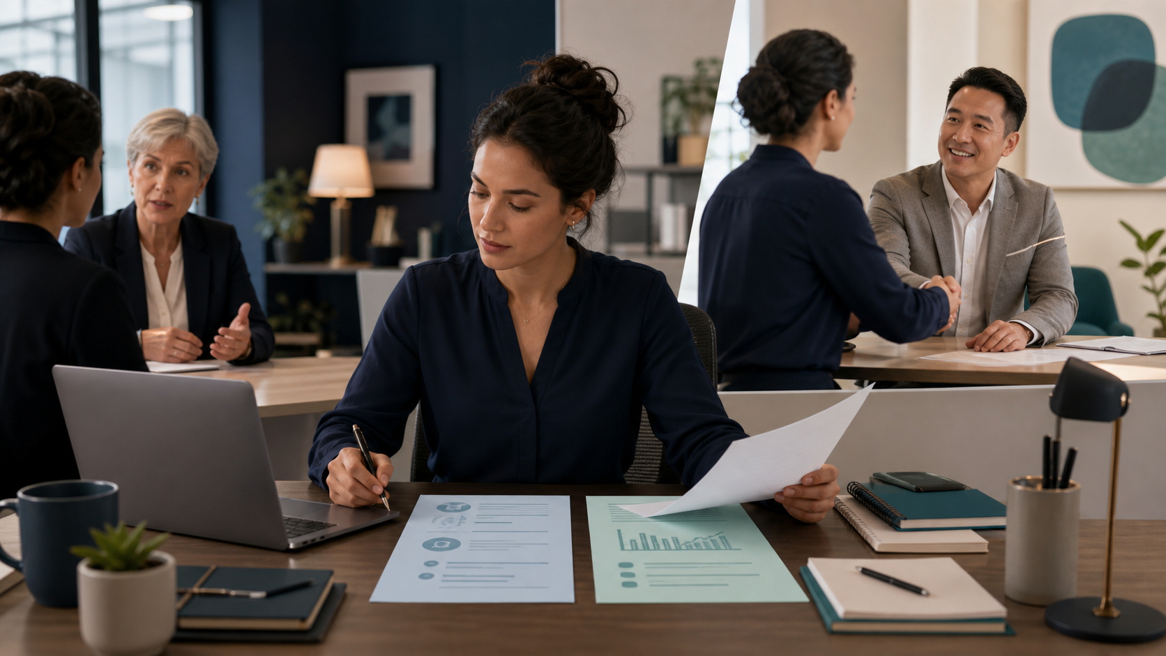 A professional adapts one workplace message for two different audiences in an office setting.