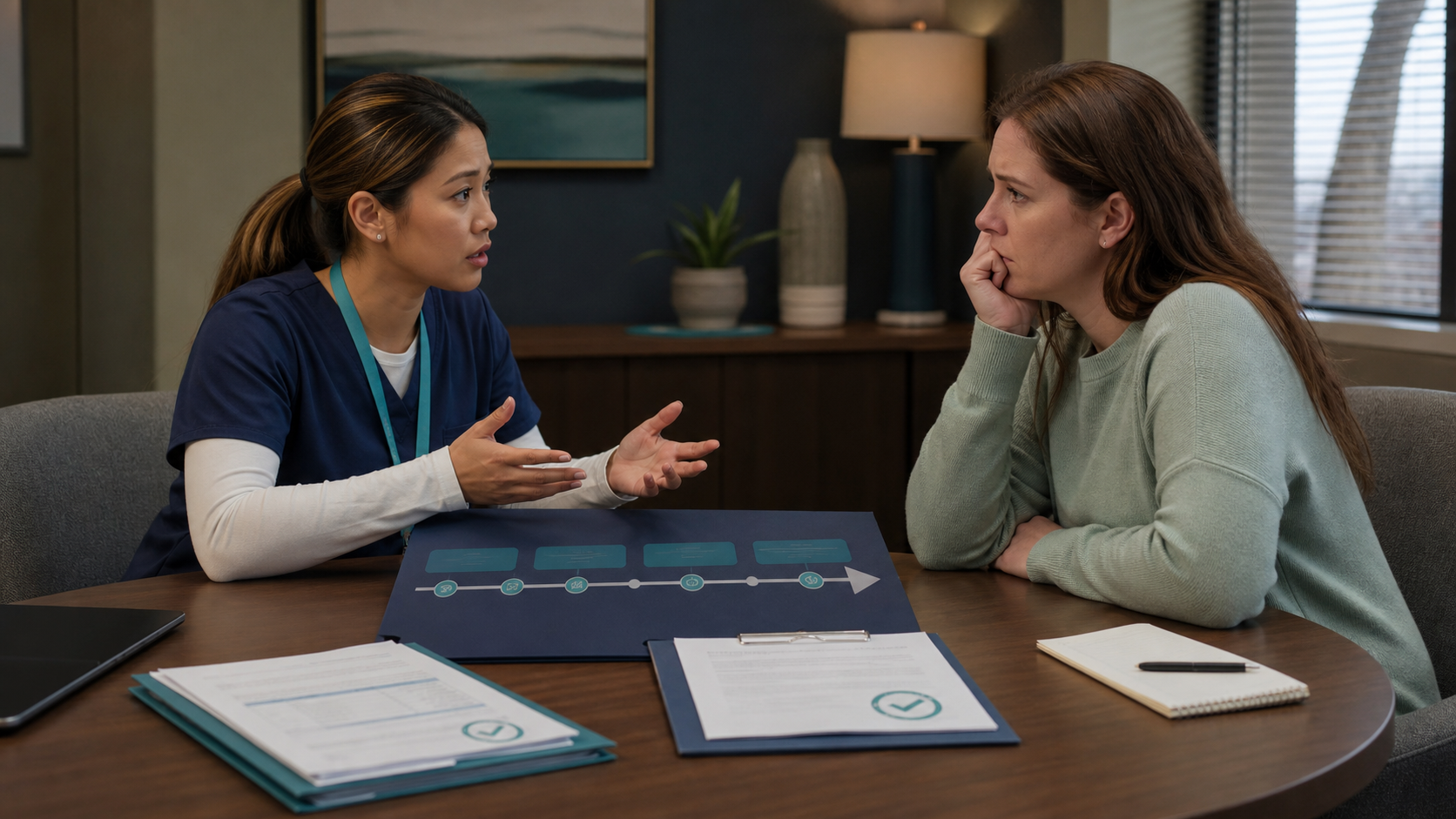 A professional prepares an empathetic message about a difficult service decision.